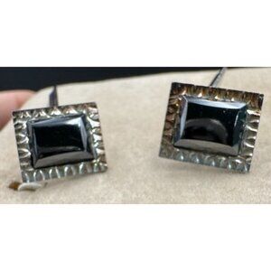Vintage Finland Sterling Silver and Black Stone Cufflinks signed with L' Aiglon